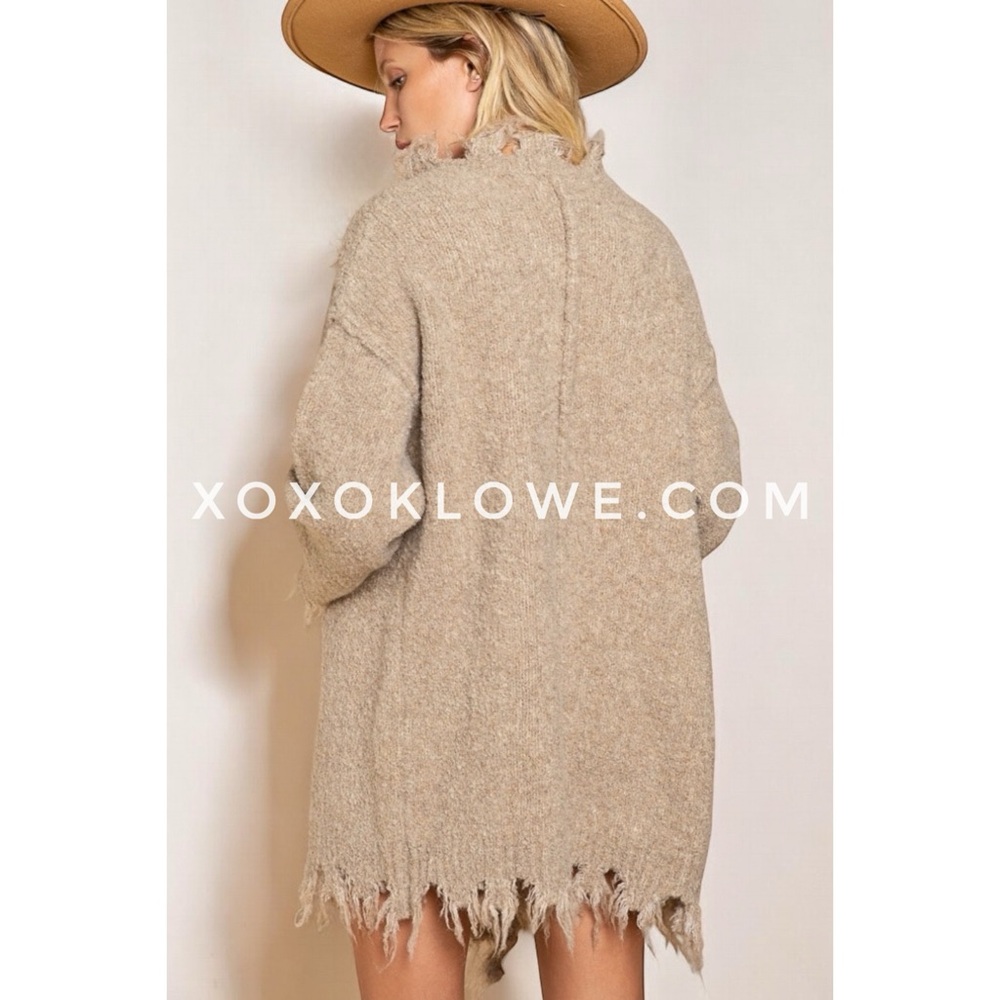 POL Taupe Tattered Waterfall Blanket Cardigan Relaxed Fit - Picture 5 of 6